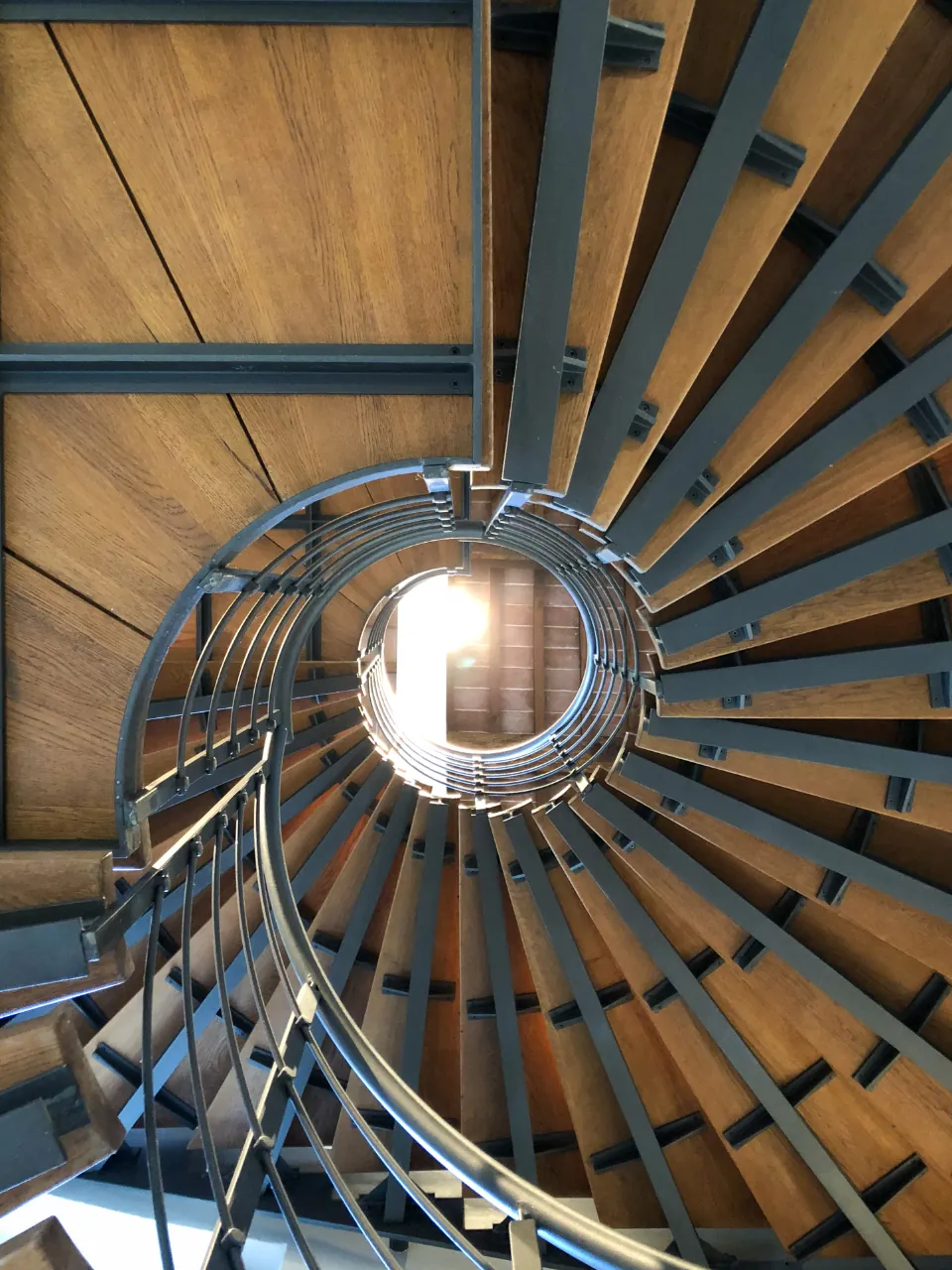 Spiral staircase with wood treads