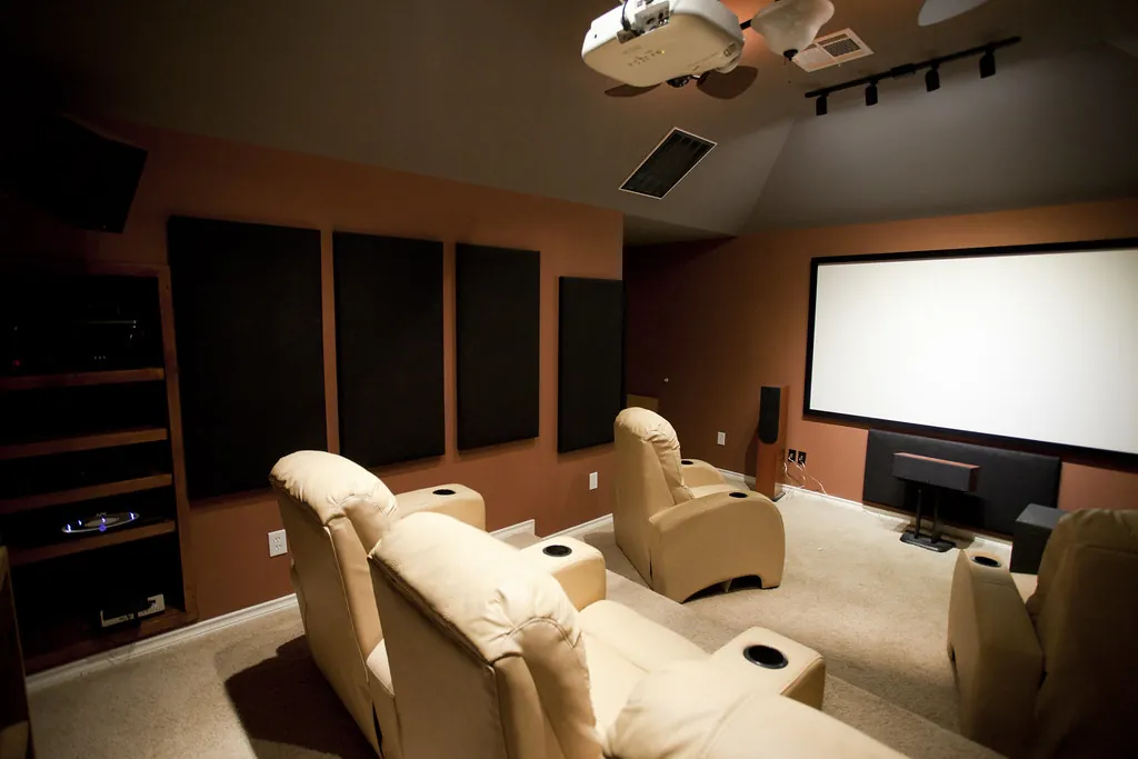 Finished lower-level media room with theater seating